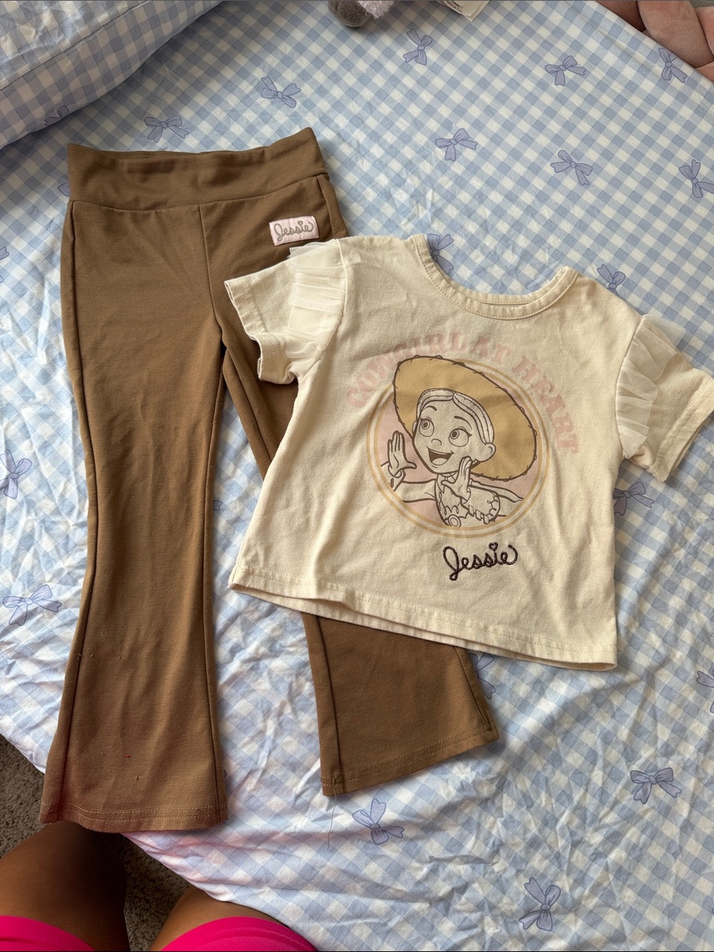 Disney Kids Jessie Graphic Tee and Brown Leggings Set - Cream & Brown
